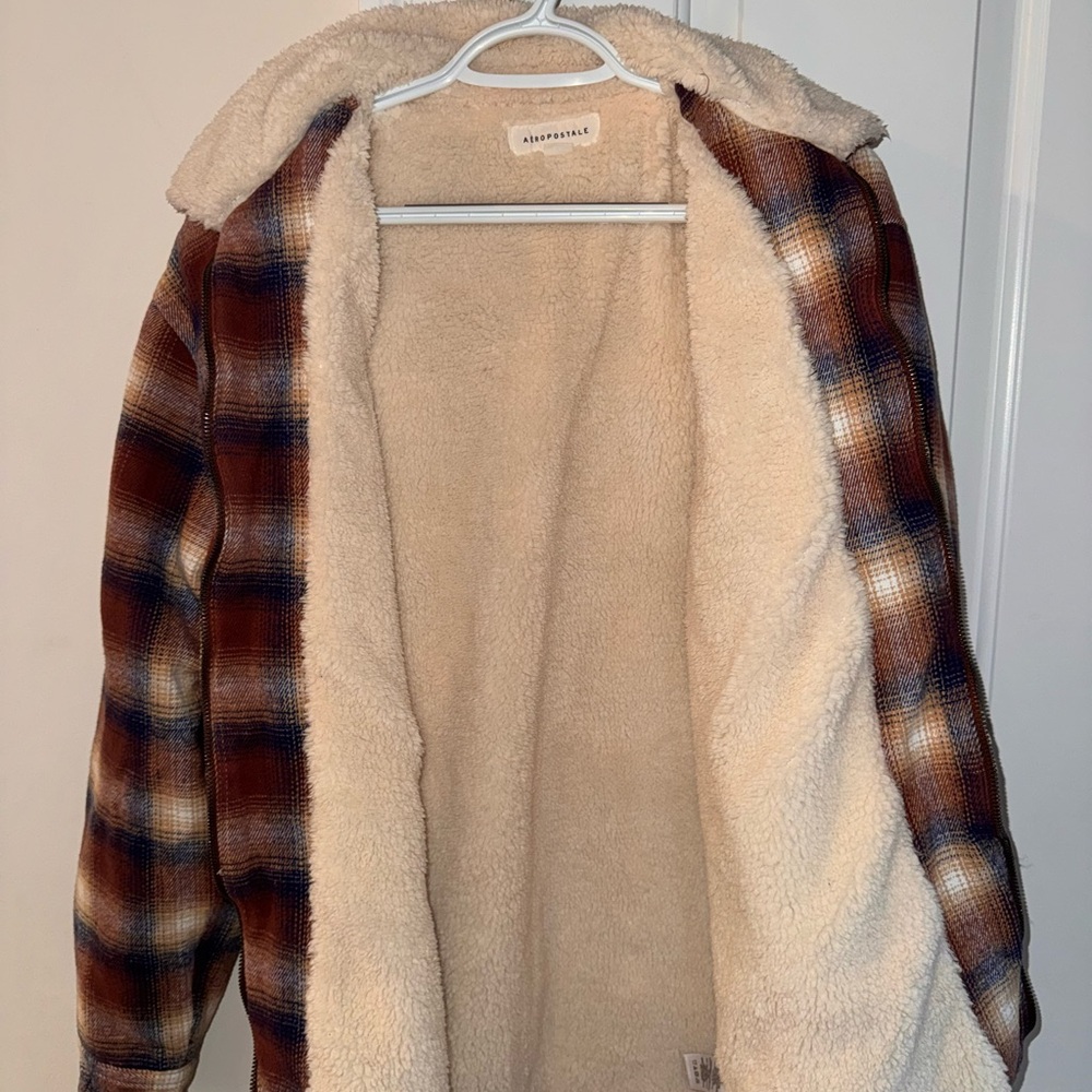 Plaid Fleece-Lined Men's Sweater Jacket - Brown - Picture 2 of 5